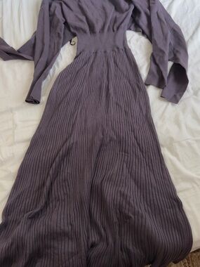 Women's Ribbed Knit Long Sleeve Maxi Dress - Lavender Purple